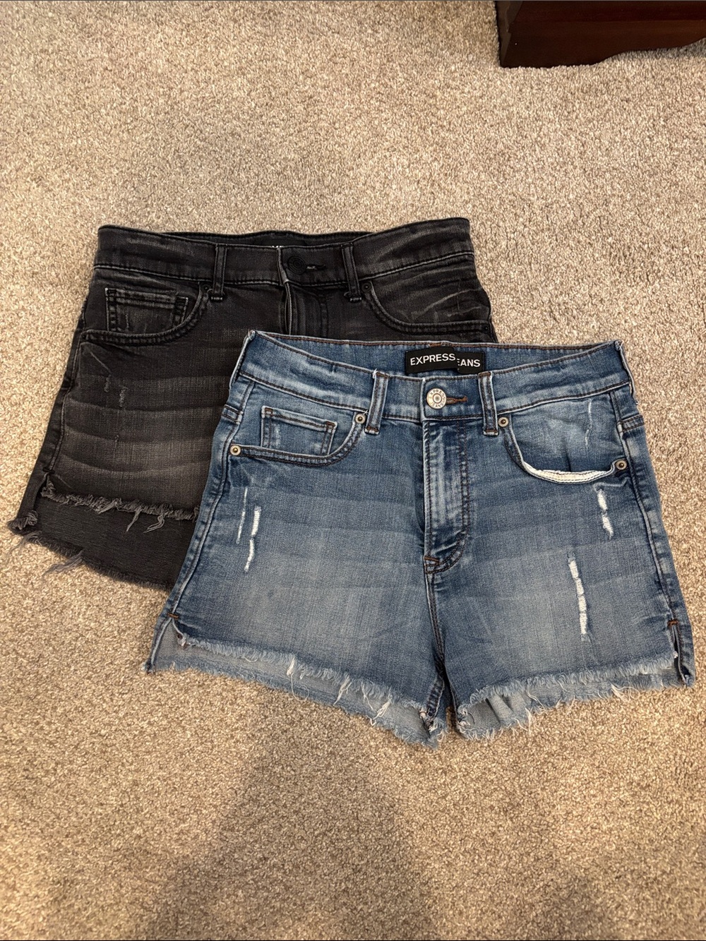Express Distressed Denim Shorts Duo - Blue and Black